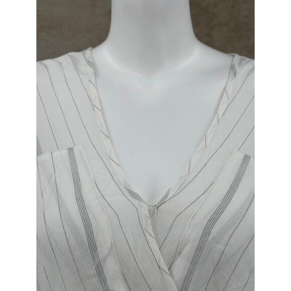 AllSaints Top Womens Small White Penny Stripe Surplice V-Neck Hi Lo Summer Sheer - Picture 2 of 12